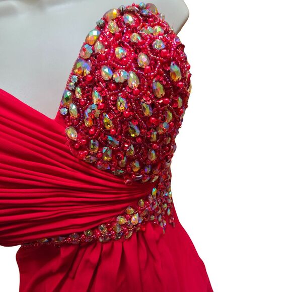 NWOT Jay Godfrey Red Beaded Chiffon Formal Gown Dress 2 Gala Pageant Occasion - Picture 4 of 15